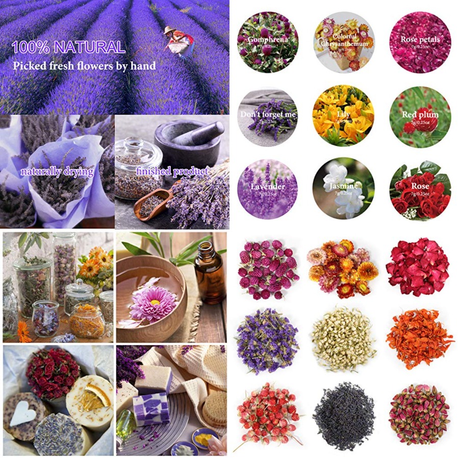 Soap Making Kit - 9 Bags Dried Flowers,100% Natural Dried